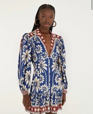 Farm Rio New w/ Tag Blue Luna Mini Dress Long Sleeve Navy Red White Size S $245