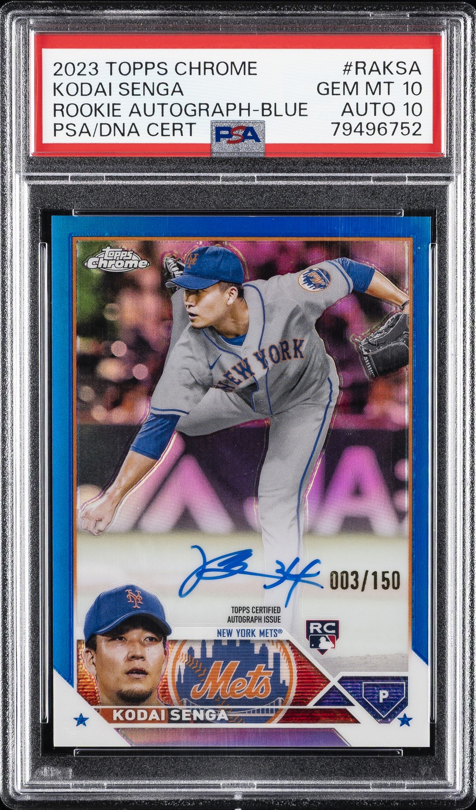 2023 TOPPS CHROME ROOKIE AUTO BLUE REFRACTOR KODAI SENGA 3/150 PSA 10 AUTO 10