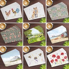 Set of 4 Non Slip Placemats Dining Table Mats Cork Back Printed Design Place Mat