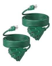 DEWENWILS  2 Pack Outdoor Extension Cord 15 FT Tri-Tap 16/3 SJTW Power Cable