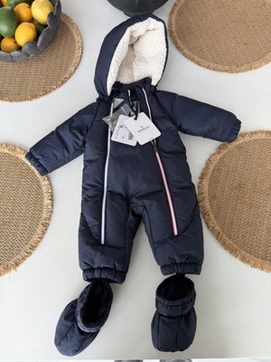 New Moncler Baby 6-9 Month Snow Suit Winter Outfit With Hood And Booties NWT
