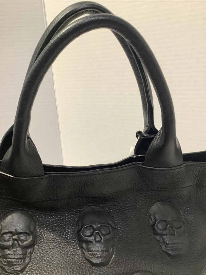Новый с Ярлыками IO Pelle череп сумка с короткими ручками из черной итальянской кожи с ремнем через плечо и мешок для пыли ~ новый - Изображение 3 из 4