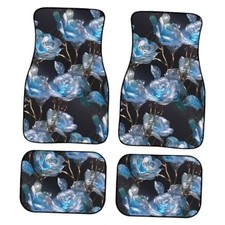 Crystal Rose Car Rubber Floor Mat Flower 4PCS Front and Rear Blue Crystal Rose