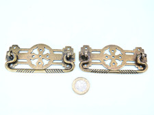 PAIR OF ARTS & CRAFTS BRASS PULL HANDLES CHEST OF DRAWERS VICTORIAN MISSION