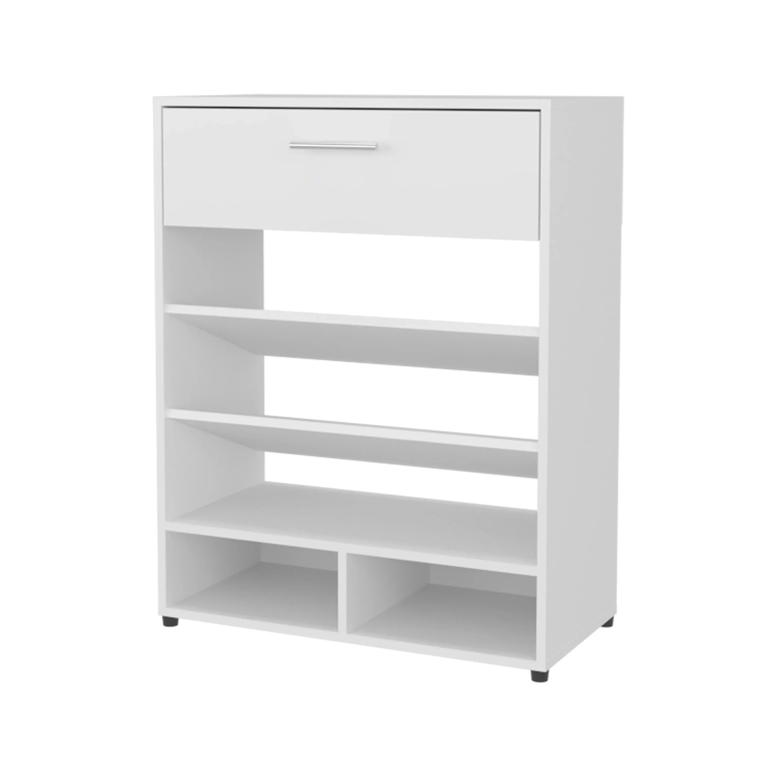 Modern White Shoe Rack with Storage Drawer - Sleek Shoe Organizer-image