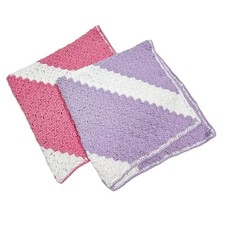 Lot Of 2 Handmade Crocheted Baby Blankets Diagonal Stripe 100 Acrylic Soft