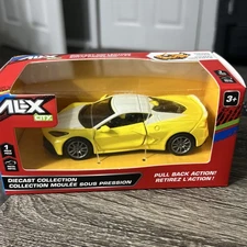 New Alex City Yellow Die Cast Model Toy Car - Pull Back Action - Doors Open J