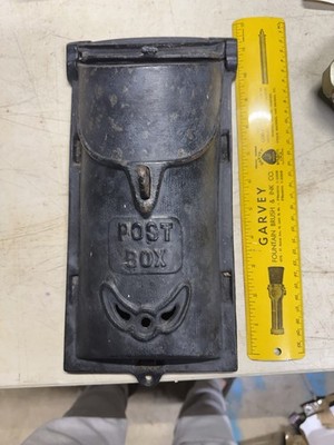 Vintage Antique Cast Iron Post Mail Box Double Flap Lockable Hole Cira 1920 s