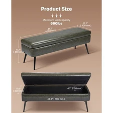 VEVOR Leather Storage Ottoman Bench, PU Leather Bench with Storage and Metal Leg