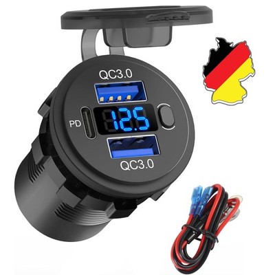 12V QC 3.0 PD USB Auto KFZ Steckdose Dual USB C Ladegerät Buchse Dose KFZ Einbau