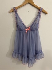 Victoria  s Secret Sheer Ruffled Babydoll Chemise Purple Dainty Medium
