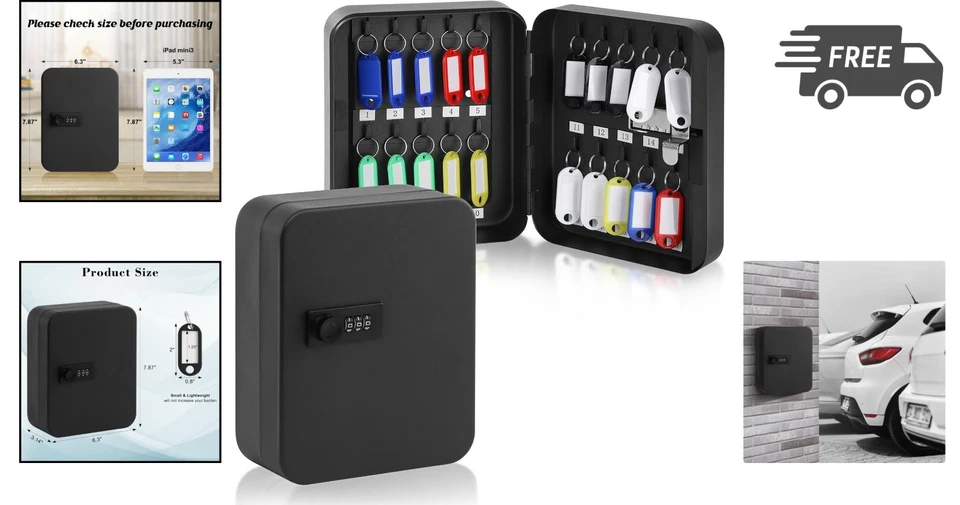 Key Storage Lock Box with Code Wall Mount Key Cabinet Organizer Black - Image 2 of 4