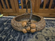 Vintage Handmade Possible Pine Needle Or Grass Fiber Basket W/ Walnut Shells
