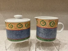 SAKURA Malaga Sugar Bowl w/Lid Malaga & Creamer  1995 by Sue Zipkin