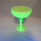 Fenton Lime Green Cabbage Rose Pedestal Glass Compote. Uranium Glows.