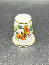 Aynsley China Ceramic Sewing Thimble Butterfly & Flower Gold Trim Vintage