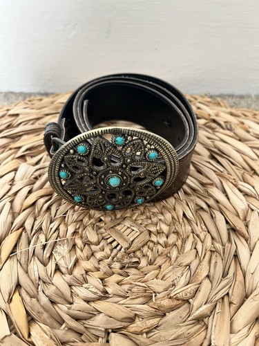 Western Leather Belts 36 Inches Women Turquoise Oval Buckle Embossed Cowgirl - Bild 2 von 5