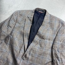 Tommy Hilfiger Mens 44R Brown Plaid 100 Linen Two Button Blazer Sport Coat