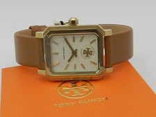 Tory Burch Women's Robinson Luggage Leather Roller Bar Strap Watch 27x29mm