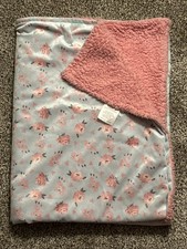 le bebe FAVORITE Blue with Pink Flowers Plush Baby Blanket