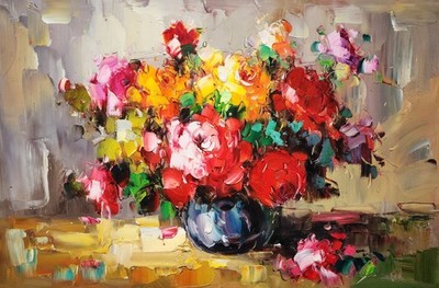 Impression Floral #5G-BF2, 24x36- 100% Hand painted Oil Painting on Canvas
