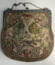 Handmade Vintage Victorian Floral Coin Purse, Brass Frame  Chain