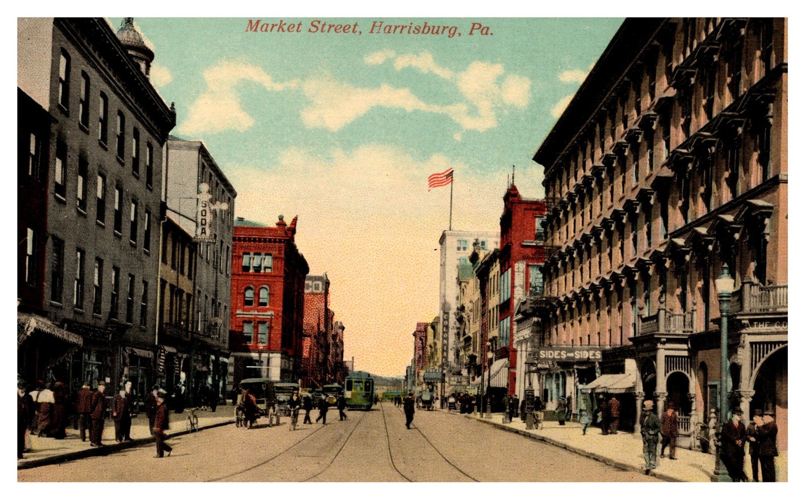 Market Street Downtown Stores Cars Trolley Harrisburg PA C1910s Postcard AH10
