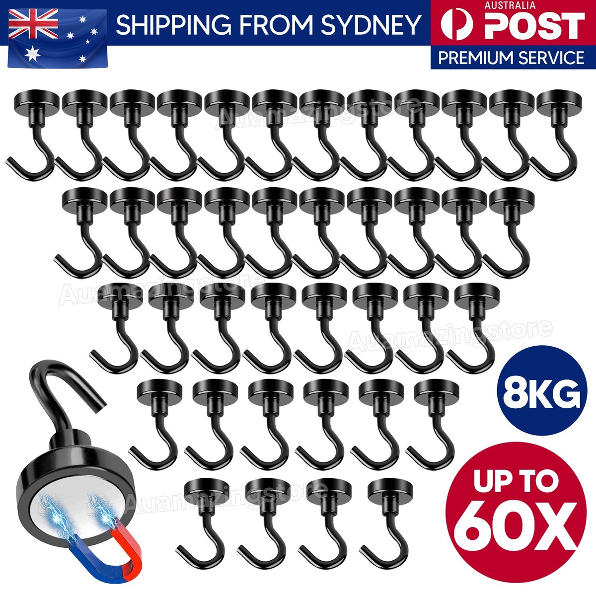 UP to 60X Magnetic Hooks 8kg Strong Magnets Hook for Home Kitchen Travel Cruise