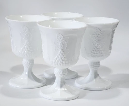 Vtg Indiana Glass Co Colony Milk Glass Harvest Grape Set of 4 Goblets Glasses