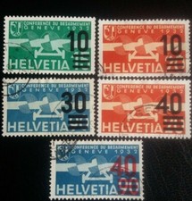 1935/37-Svizzera-Posta Aerea-Valori del periodo-usati-sovrastampati