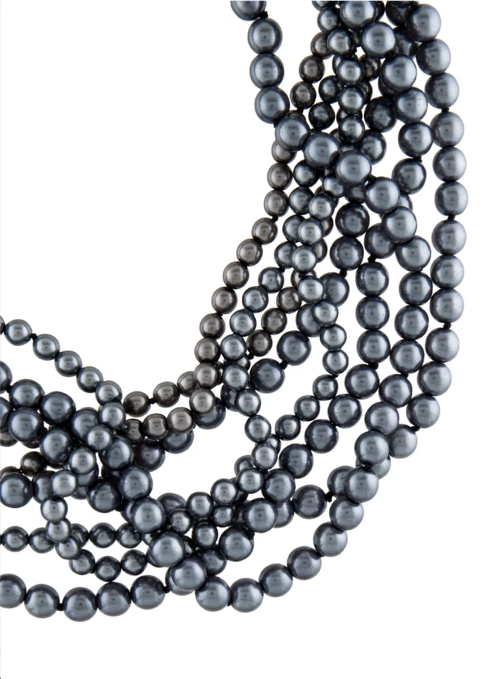 Kenneth Jay LANE KJL Shell Necklace Pearl Black Gray MultiRows Iconic Clasp gyuh - Image 3 of 4