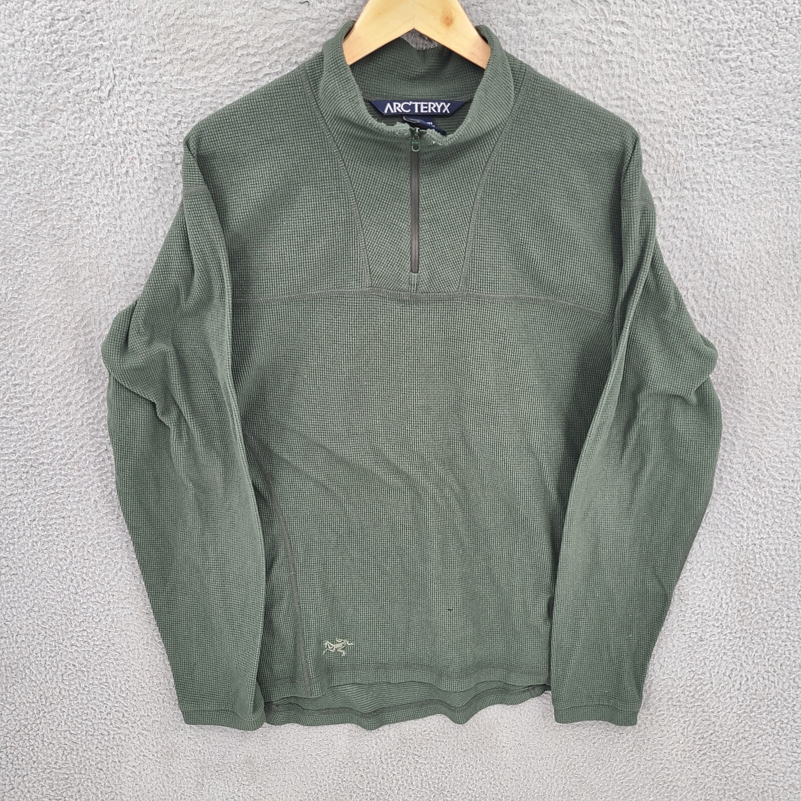 ARC'TERYX Maglione vintage Arcteryx uomo grande verde finto collo quarto zip Polartec griglia waffle