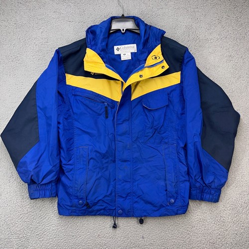 Columbia Jacket Mens Mens Large Blue Yellow Full Zip Hooded Outdoor Hiking FLAWS - 第 1/16 張圖片