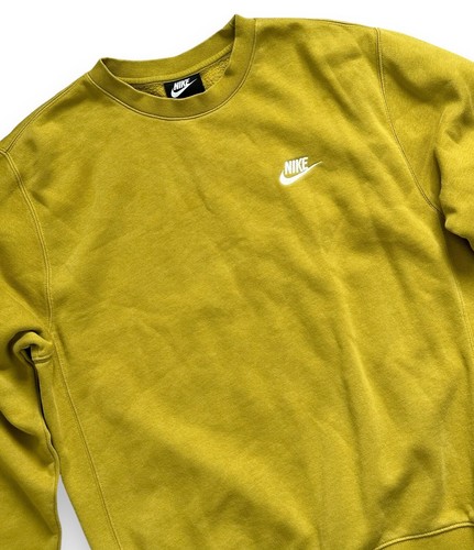Nike Hombres Ropa Deportiva Club Polar Crew Top Amarillo Mostaza Sudadera Suéter S - Imagen 2 de 8