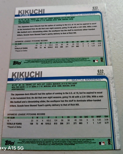 2 Yusei Kikuchi 2019 Topps Rookie Card RC # 632 - Picture 7 of 7