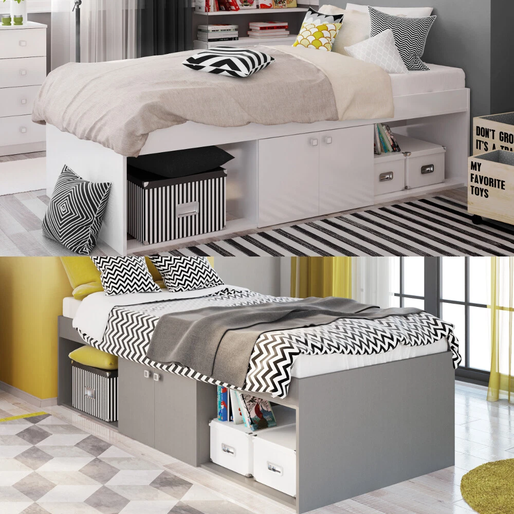Kids Low Sleeper Arctic White or Grey Wooden 3ft Single 4