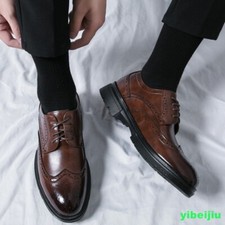 2025 Classic Men's Derby Shoes Leather Wing Tip Carved Brogue Lace Up Business