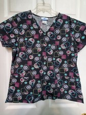 SB Scrubs Scrub Top Size M-Black/Pastel Circles/Squares-Chest 22.5"/L 26"