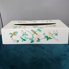 Vintage Tissue Box Cover Birds Flowers Platic Japan Bathroom MCM  Decoration
