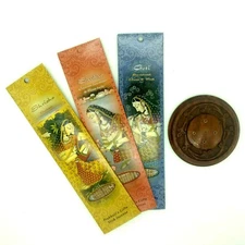 3 Packs of 10 Incense Sticks+Wooden Burner Combo Pack Jasmine Amber Gardenia