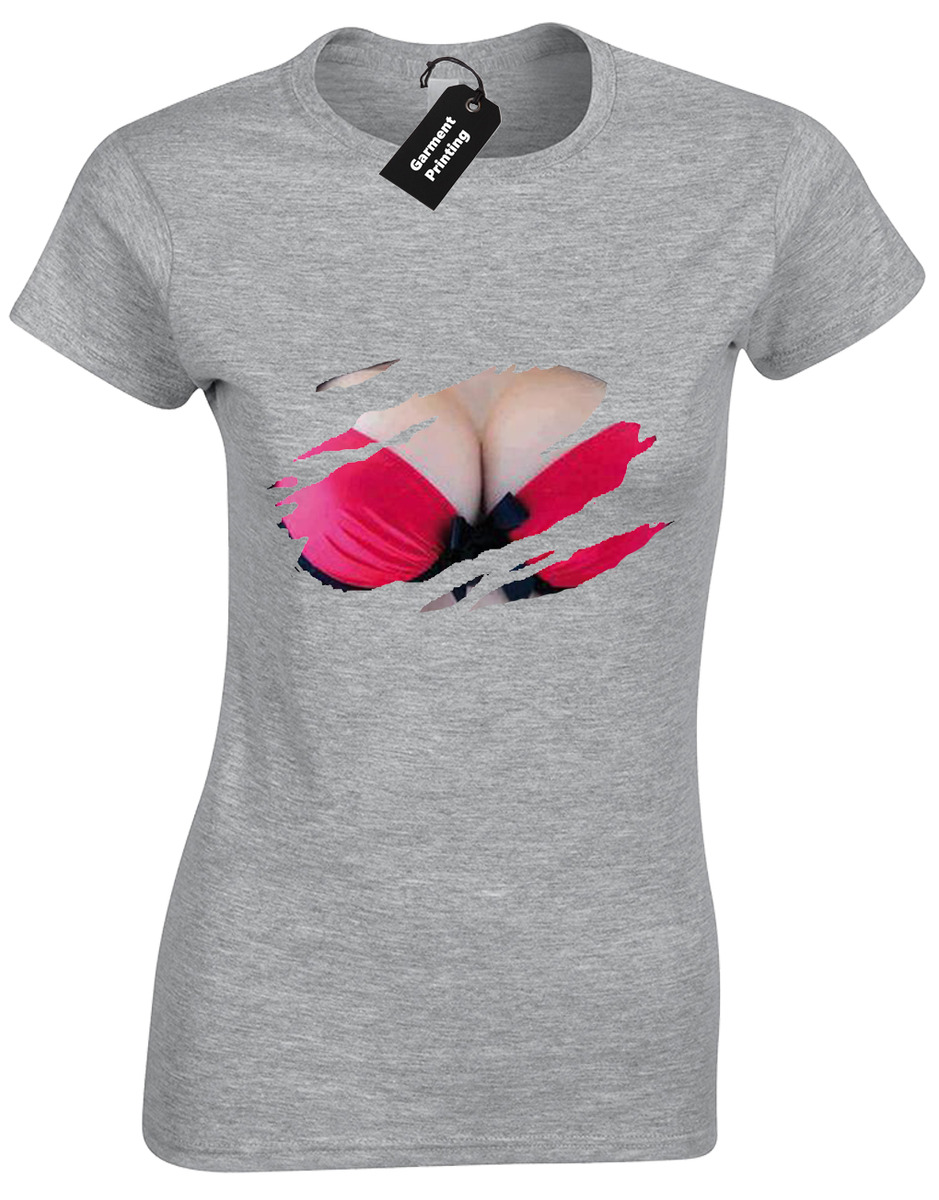 Boobs T-Shirt 3D Boobs T Shirt Gray Cotton Women tshirt Printed O