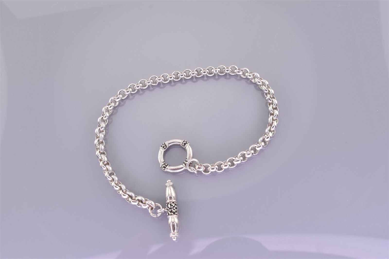 Sterling Silver 3mm Solid Rolo Linked Marcasite T… - image 2