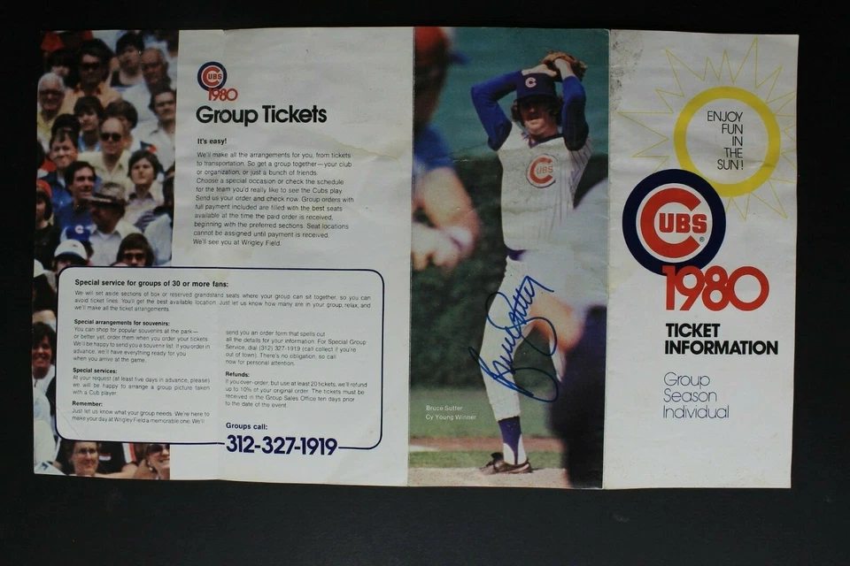 Bruce Sutter HOF Chicago Cubs Autographed Signed 1980 Ticket Pamphlet JSA - Image 3 of 4