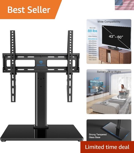 Universal Swivel TV Stand for 32-60 inch TVs - Height Adjustable with Glass Base