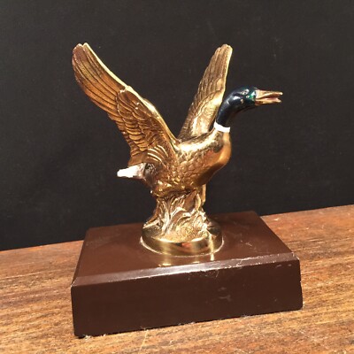 Vintage Duck Brass Drake Mallard Flying Figure Statue Metal Base PRIORITY MAIL