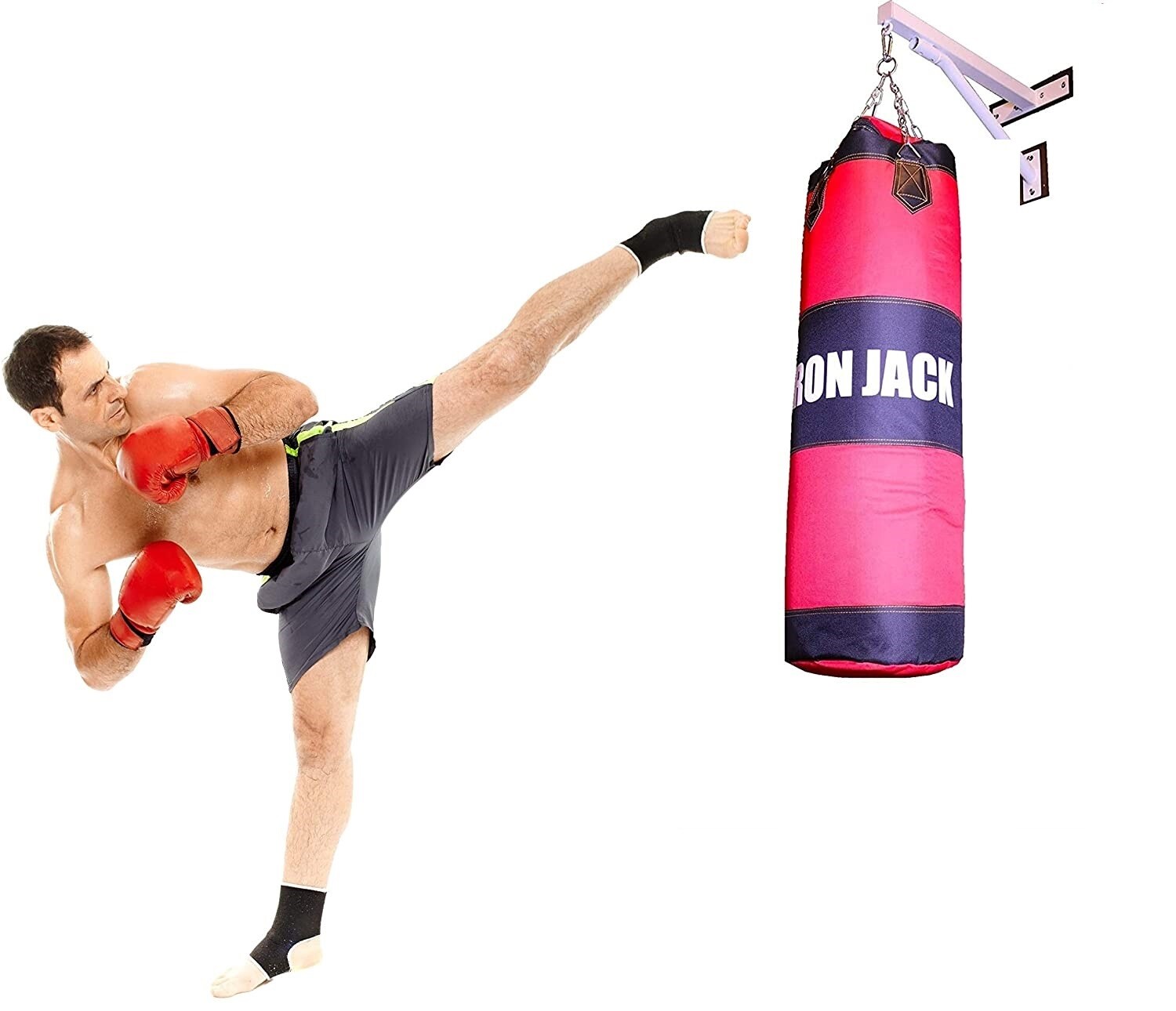 3 in 1 Heavy Duty Punch Bag Wall Bracket Mount Hanging Stand Boxing + MMA Gloves