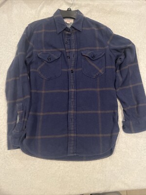 Wallace & Barnes Classic Button Up Shirt Small Blue Plaid Thick Cotton Flannel
