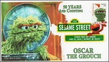 19-160, 2019, Sesame Street, Digital Color Postmark, FDC, Oscar the Grouch, 50 Y