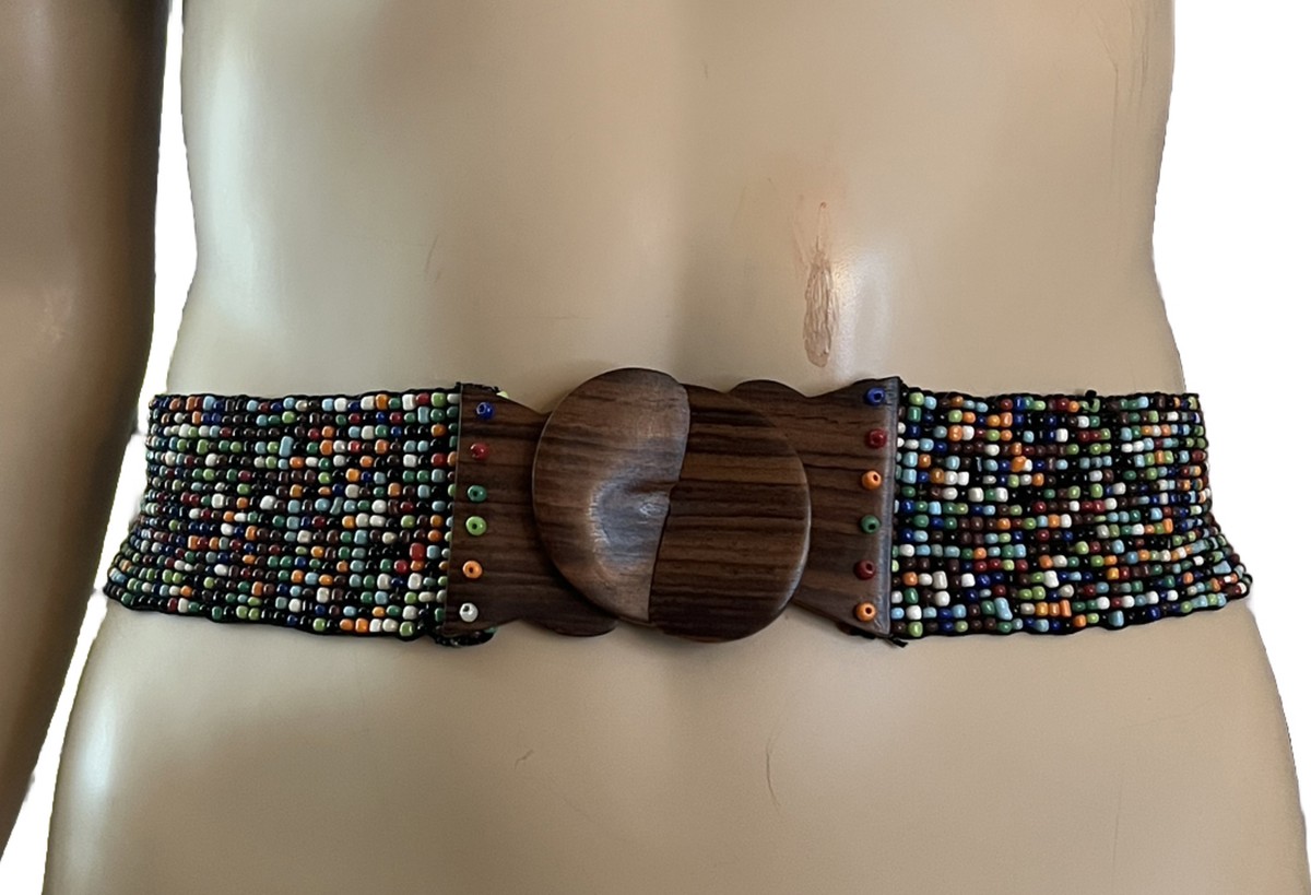Beaded Belt Wood Clasp Statement Belt Boho Bright Colors  display picture 2