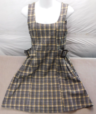 Topshop Checkered Pinafore Dress Womens Size 6 Buckle Black Yellow White |  eBay